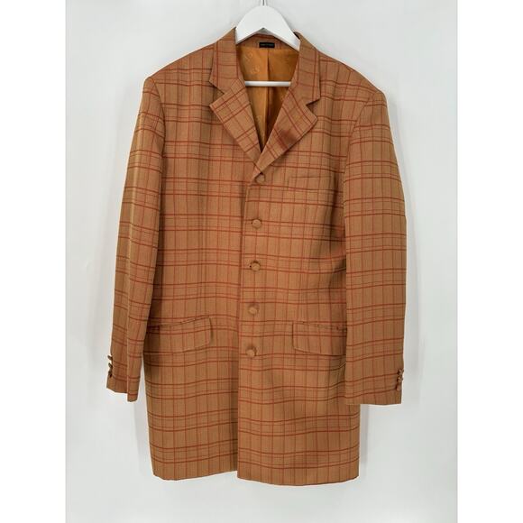 Gianni Vironi Sport Coat Mens 40L Orange Glen Plaid Long